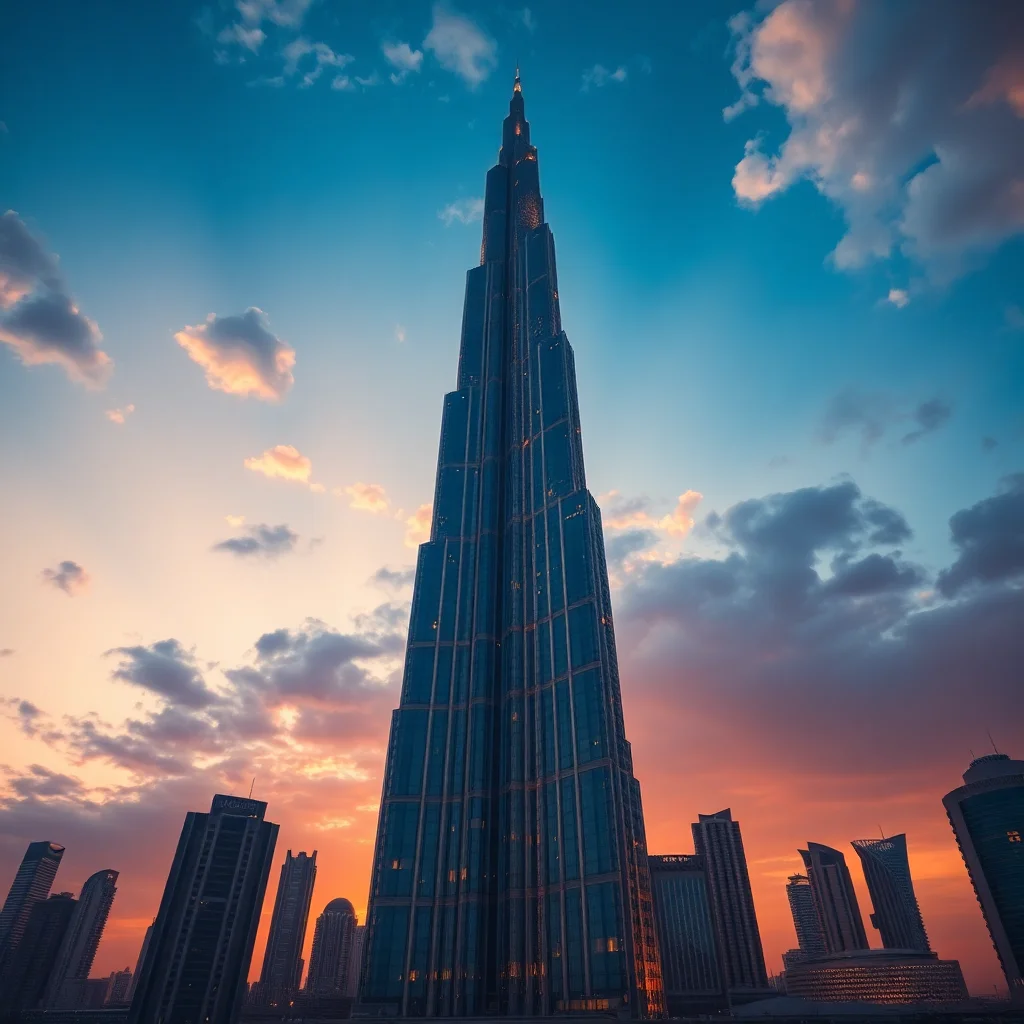 Cinematic photo of Burj Khalifa at golden hour, dramatic sky, 8k